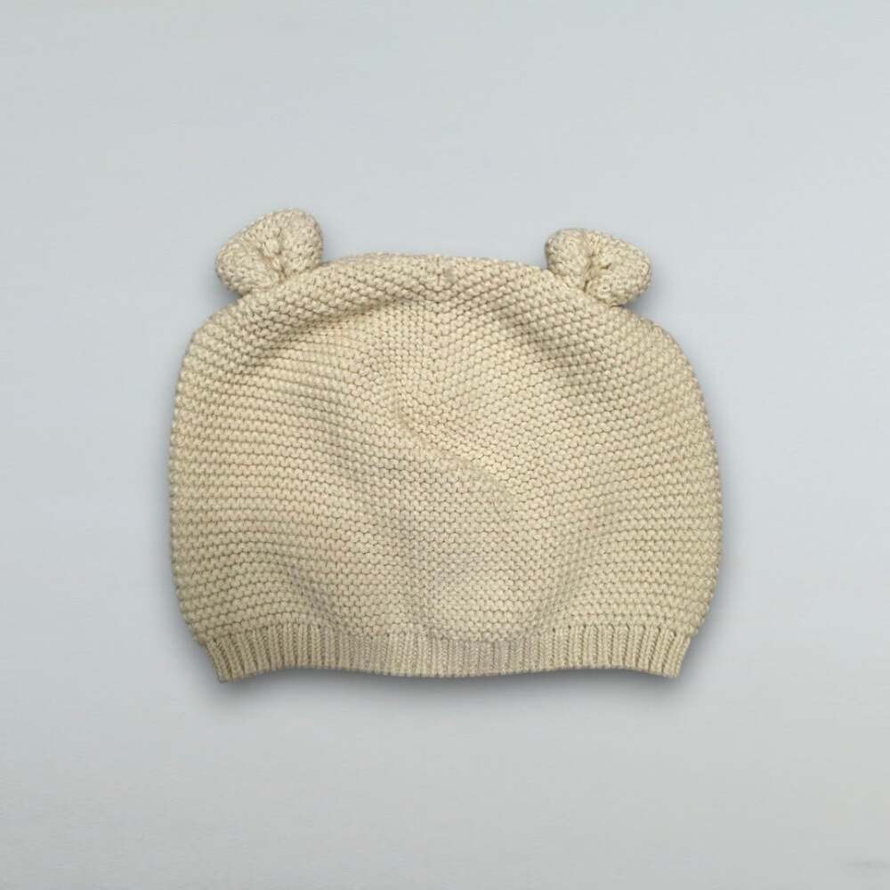 Cream Knit Bear Ear Baby Hat 18-24 Months 100% Cotton